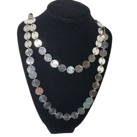 Silver Discs Long Chain Necklace - Picture 6 of 6